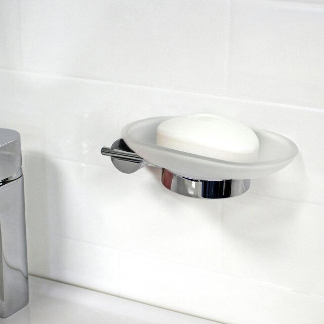 Rackhams Vitality Chrome Stainless Steel & Frosted Glass Wall Mounted Soap Dish - image 1