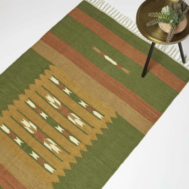 Rackhams Lundi Orange & Green Kilim Cotton & Jute Rug - 160 x 230 cm - image 1