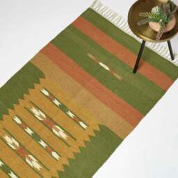 Rackhams Lundi Orange & Green Kilim Cotton & Jute Rug - 160 x 230 cm - thumbnail 2
