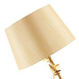 Rackhams Modern Satin Gold Table Lamp with Twisting Floral Decor and Linen Fabric Shade - thumbnail 2