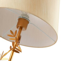 Rackhams Modern Satin Gold Table Lamp with Twisting Floral Decor and Linen Fabric Shade - thumbnail 5