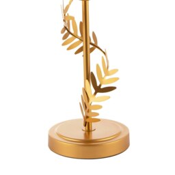 Rackhams Modern Satin Gold Table Lamp with Twisting Floral Decor and Linen Fabric Shade - thumbnail 4