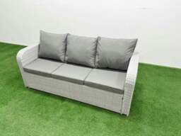 Rackhams Rattan Garden Furniture Set Reclining Chair Sofa Double Love Seat 2 Seater Sofa Fire Pit Dining Table 2 Stools 2 Side Table Light Grey - thumbnail 3