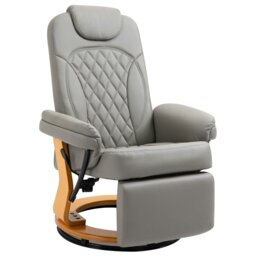 Rackhams Recliner Leisure Armchair with Wood Base Footrest - Grey - PU, Sponge, Metal, Bentwood
