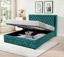 Rackhams Winged Plush Velvet Ottoman Bed - Light Grey - 5ft Kingsize - thumbnail 6