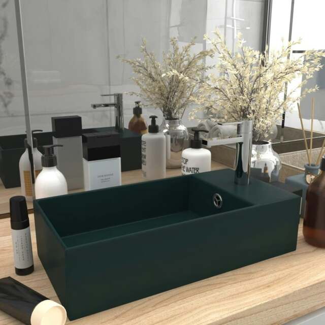 Rackhams Bathroom Sink with Overflow Ceramic Dark Green
