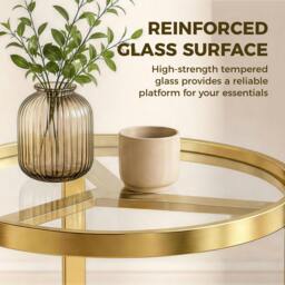 Rackhams Round Side Table with Tempered Glass Top and Metal Frame, Gold Tone - thumbnail 5
