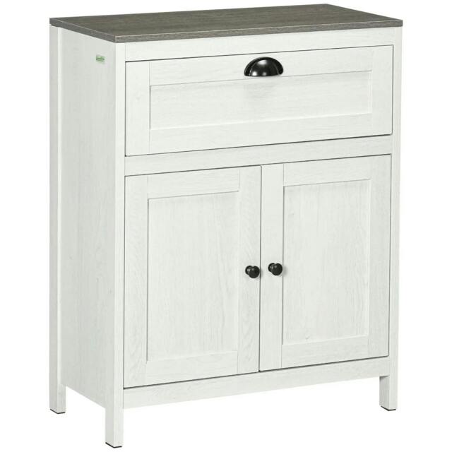 Rackhams Bathroom Floor Cabinet, Freestanding Storage Cupboard with Drawer, Double Door Cabinet and Adjustable Shelf, White - image 1