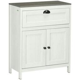 Rackhams Bathroom Floor Cabinet, Freestanding Storage Cupboard with Drawer, Double Door Cabinet and Adjustable Shelf, White - thumbnail 1