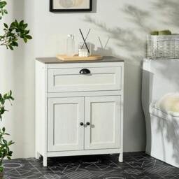 Rackhams Bathroom Floor Cabinet, Freestanding Storage Cupboard with Drawer, Double Door Cabinet and Adjustable Shelf, White - thumbnail 2