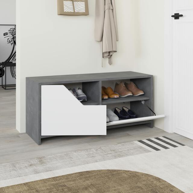 Rackhams Modern Nexus Shoe Cabinet 105(W) 2-Door Storage and Open Shelf Space Saver Engineered Wood Hallway - Mocha Grey - image 1