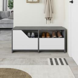 Rackhams Modern Nexus Shoe Cabinet 105(W) 2-Door Storage and Open Shelf Space Saver Engineered Wood Hallway - Mocha Grey - thumbnail 3