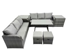 Rackhams Garden Rattan Outdoor Furniture Set 8 Seater with 3 Seater Sofa 2 Side Table 2 Small Stools Dark Grey - thumbnail 4
