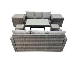 Rackhams Garden Rattan Outdoor Furniture Set 8 Seater with 3 Seater Sofa 2 Side Table 2 Small Stools Dark Grey - thumbnail 2