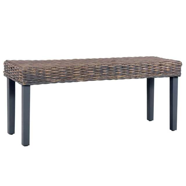 Rackhams Bench 110 cm Grey Natural Kubu Rattan and Solid Mango Wood