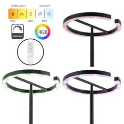 Rackhams RGB and CCT Modern LED Halo Ring Black Floor Lamp with Remote Control - thumbnail 4