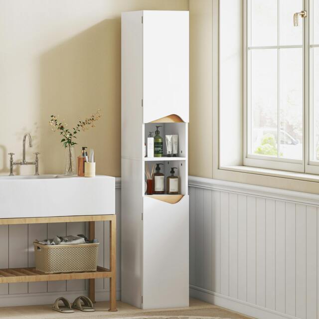 Rackhams Slim Bathroom Storage Cabinet, Tall Bathroom Cabinet with 2 Doors - Tall Bathroom Cabinet - 30W x 34.6D x 180.5H cm - Particle board - image 1