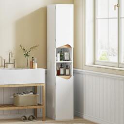Rackhams Slim Bathroom Storage Cabinet, Tall Bathroom Cabinet with 2 Doors - Tall Bathroom Cabinet - 30W x 34.6D x 180.5H cm - Particle board - thumbnail 1