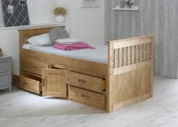 Rackhams Captains Storage Bed with 4 Drawers & Cupboard – Solid Pine – Waxed or White Finish – 3FT Single - Waxed - thumbnail 1
