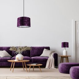 "Rackhams Modern Purple Crushed Velvet 10"" Table/Pendant Lampshade with Shiny Silver Inner" - thumbnail 2
