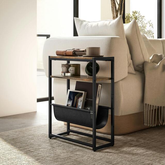 Rackhams Narrow Side Table, End Table with 3-Tier Storage for Living Room - Rustic Brown - image 1