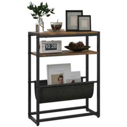 Rackhams Narrow Side Table, End Table with 3-Tier Storage for Living Room - Rustic Brown - thumbnail 2
