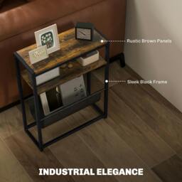 Rackhams Narrow Side Table, End Table with 3-Tier Storage for Living Room - Rustic Brown - thumbnail 4