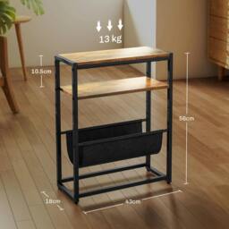Rackhams Narrow Side Table, End Table with 3-Tier Storage for Living Room - Rustic Brown - thumbnail 5