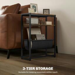 Rackhams Narrow Side Table, End Table with 3-Tier Storage for Living Room - Rustic Brown - thumbnail 3