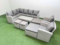 Rackhams Rattan Garden Furniture Set Outdoor 12 Seater Corner Sofa Sets with Oblong Coffee Table Chair 4 Footstools Light Grey Mixed - thumbnail 2