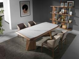 Rackhams Rectangular porcelain marble and walnut dining table 1106 - thumbnail 4