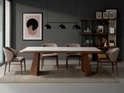 Rackhams Rectangular porcelain marble and walnut dining table 1106 - thumbnail 6