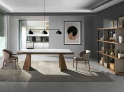 Rackhams Rectangular porcelain marble and walnut dining table 1106 - thumbnail 3