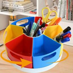 Rackhams Desk Organiser 360 Degree Rotating Pen Holder Stand Table Top Organisers With 7 Compartments - Plastic - Multi - Pen Holder & Desk Organizer - thumbnail 2