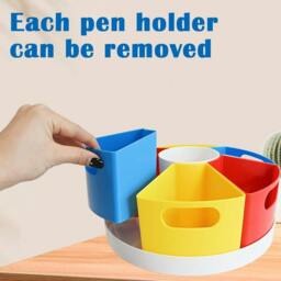 Rackhams Desk Organiser 360 Degree Rotating Pen Holder Stand Table Top Organisers With 7 Compartments - Plastic - Multi - Pen Holder & Desk Organizer - thumbnail 5