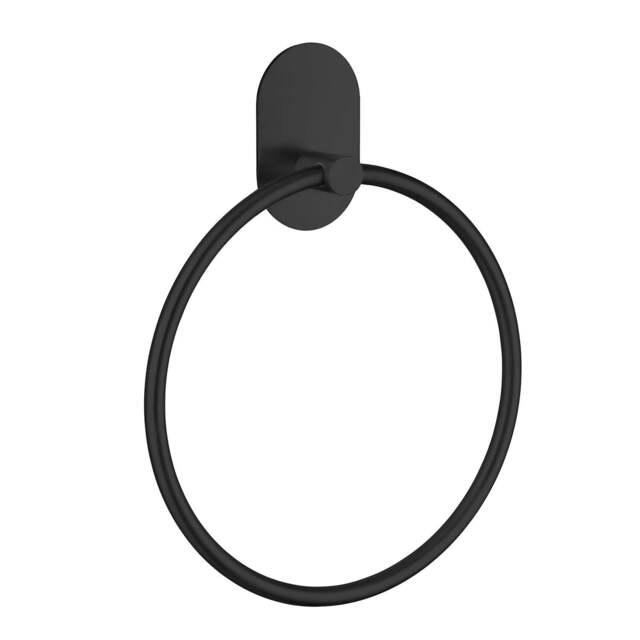 Rackhams Black Stainless Steel (W)16.8cm Bathroom Towel Ring Self Adhesive Wall Mounted