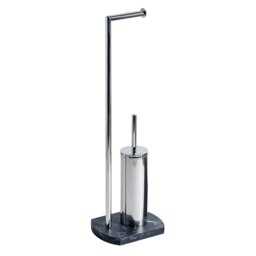 Rackhams Octavia Grey Marble & Chrome Toilet Roll Holder & Toilet Brush Combination - thumbnail 3
