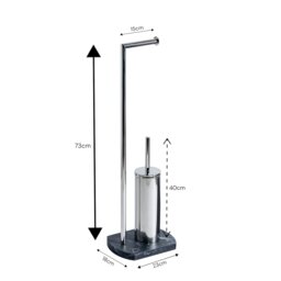 Rackhams Octavia Grey Marble & Chrome Toilet Roll Holder & Toilet Brush Combination - thumbnail 2