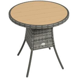 Rackhams Outdoor PE Rattan Dining Table w/ Wood-plastic Composite Top, Natural - 70 x 70 x 73 cm - Not applicable - Mixed Grey, Natural Wood Finish - thumbnail 2