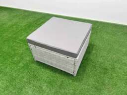 Rackhams 9 Seat PE Rattan Lounge Sofa Set Outdoor Garden Furniture Set with Fire Pit Dining Table 3 Seater Sofa 3 Stools Side Table Light Grey - thumbnail 5