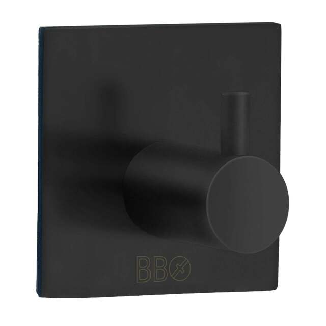 Rackhams Black Stainless Steel Single Towel Hook (45 x 45mm) Self Adhesive Bathroom Wall Mounted