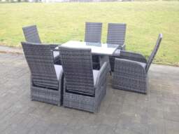 Rackhams Oblong Rectangular Table Adjustable Reclining Chair Rattan Dining Set Outdoor Garden Furniture Table And Chair Set Mixed Grey 6 Chairs - thumbnail 2