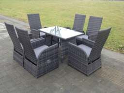 Rackhams Oblong Rectangular Table Adjustable Reclining Chair Rattan Dining Set Outdoor Garden Furniture Table And Chair Set Mixed Grey 6 Chairs - thumbnail 3