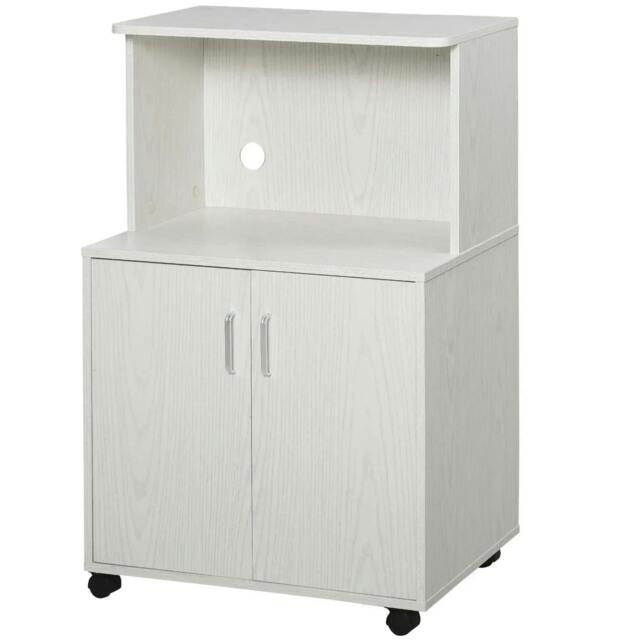 Rackhams Kitchen Storage Unit, Modern Microwave Stand Trolley Cart, Sideboard with Cabinet, Locking Wheels, Shelf for Living Room, Dining Room, White - image 1