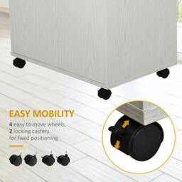 Rackhams Kitchen Storage Unit, Modern Microwave Stand Trolley Cart, Sideboard with Cabinet, Locking Wheels, Shelf for Living Room, Dining Room, White - thumbnail 6