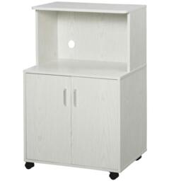 Rackhams Kitchen Storage Unit, Modern Microwave Stand Trolley Cart, Sideboard with Cabinet, Locking Wheels, Shelf for Living Room, Dining Room, White - thumbnail 1