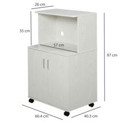 Rackhams Kitchen Storage Unit, Modern Microwave Stand Trolley Cart, Sideboard with Cabinet, Locking Wheels, Shelf for Living Room, Dining Room, White - thumbnail 3