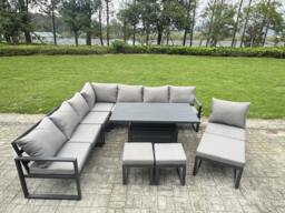 Rackhams 10 Seater Aluminium Garden Furniture Set with Adjustable Rising Dining Table & 3 Footstools - Dark Grey - thumbnail 2