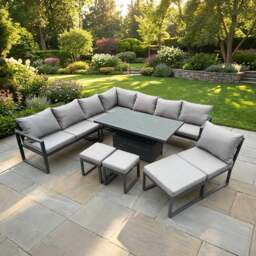 Rackhams 10 Seater Aluminium Garden Furniture Set with Adjustable Rising Dining Table & 3 Footstools - Dark Grey - thumbnail 1