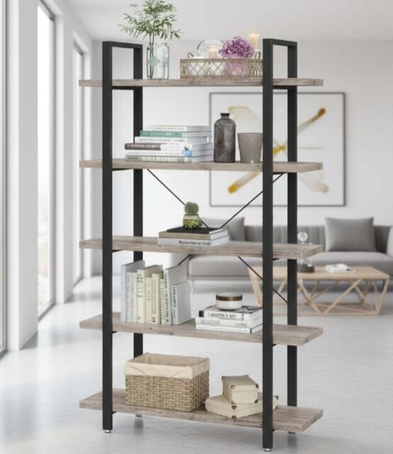 Rackhams 5-Tier Industrial Bookshelf Freestanding Storage Rack Display Unit for Living Room Office - image 1